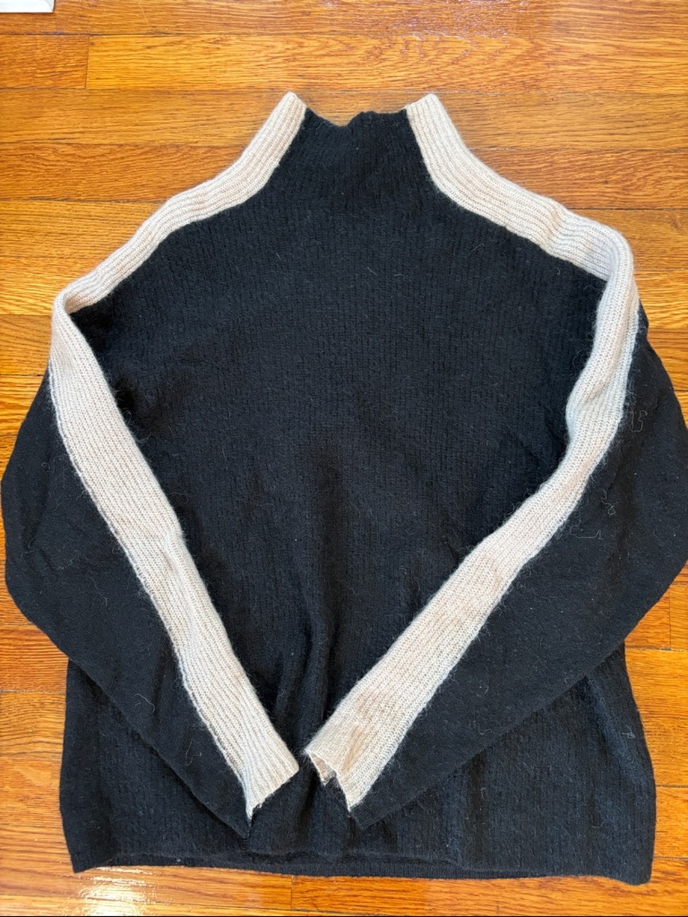 & Other Stories Black/Tan Mock Neck Wool Blend Sweater